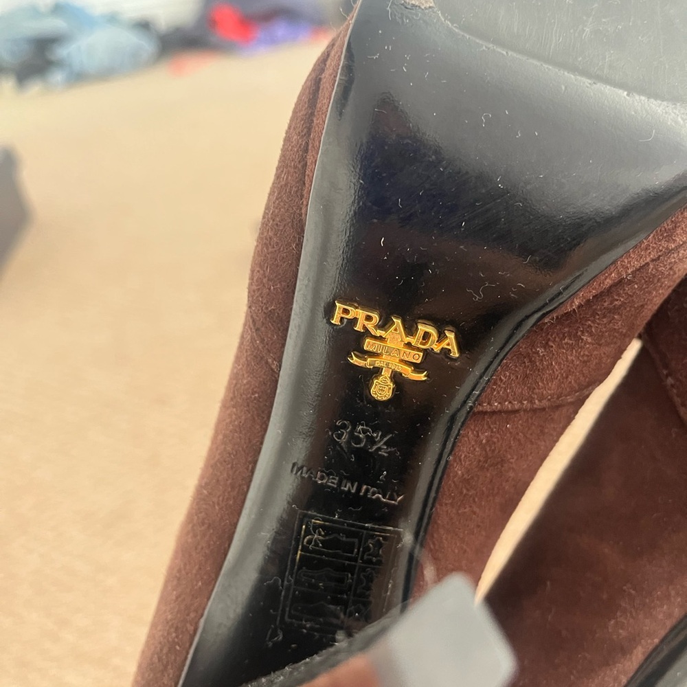 PRADA Suede Peep-Toe Petal Pumps - Picture 10 of 12